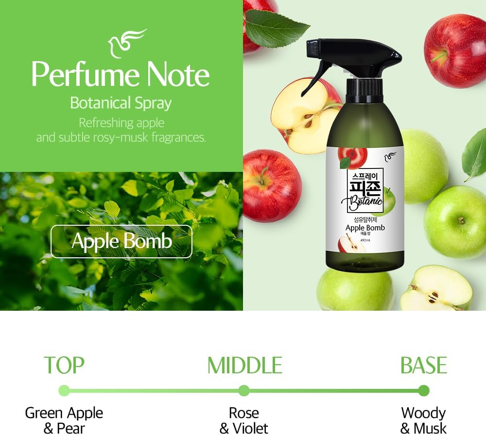 PIGEON Fabric Refresher, Green Apple & Rose Musk, Odor Eliminator for Home, Couch Spray Deodorizer, Fabric Refresher Spray for Furniture, Bed, Clothing, Curtains, Apple Bomb – Pack of 3