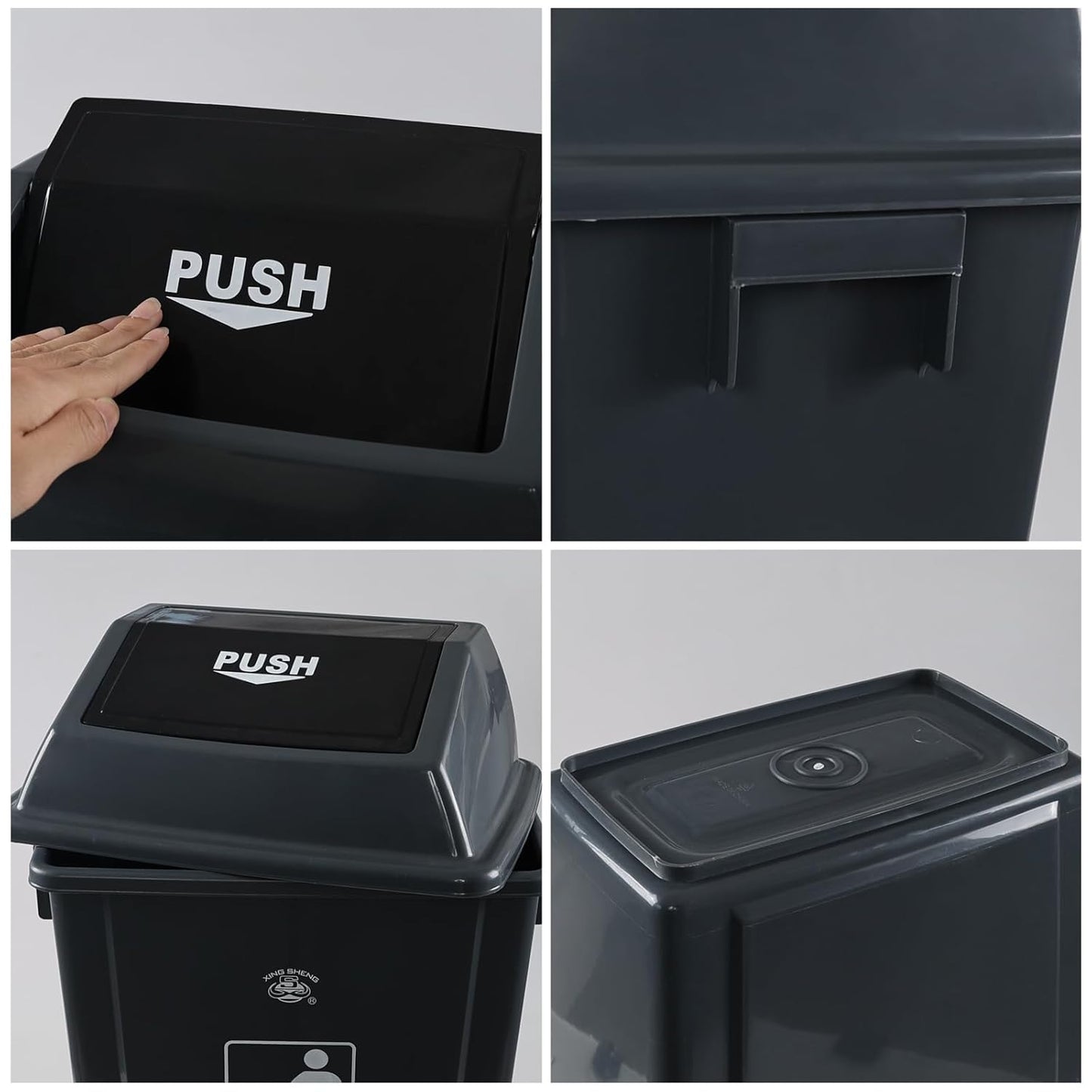 13 Gallon Kitchen Trash Can with Swing Lid, 4-Pack Large Plastic Swing Top Garbage Can, Grey