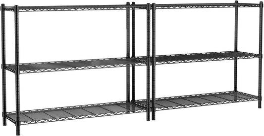 Storage Shelves, 2 PCS 48" L x 20" W x 47" H Heavy Duty Garage Wire Shelving Unit Loads 1200LBS, 3-Tier Adjustable Metal Industrial Utility Shelf Rack for Kitchen, Laundry Room, Basement
