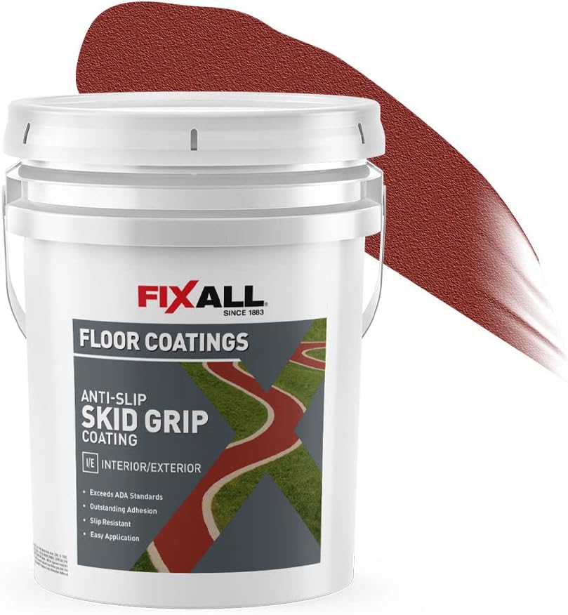 FIXALL Skid Grip Anti-Slip Coating, 5 Gallons, Crimson, Exceeds ADA Standards, Ideal for Safety Areas, Slip-Resistant Pavement, Cement & Concrete Paint