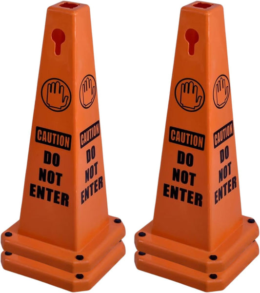 4-Pack 26.5" Caution Cones, 4-Sided Visible Safety Signs with Heavy Rubber Base, Warning for Slip & Fall Prevention, Indoor/Outdoor Use (Orange, 4Pcs-Do Not Enter)