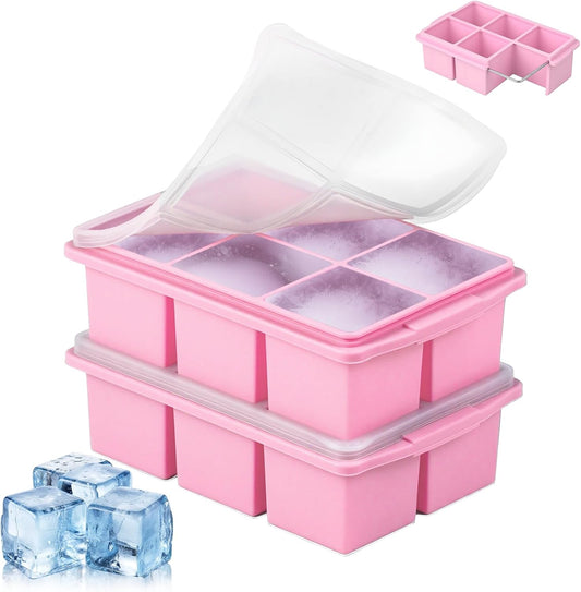 Large Ice Cube Trays for Whiskey (2 Pack) - Silicone Ice Cube Molds with Steel Frame Reinforcement & Lid, 2-Inch Square Ice Cubes for Whisky, Cocktails, Coffee, Tea - Easy Release