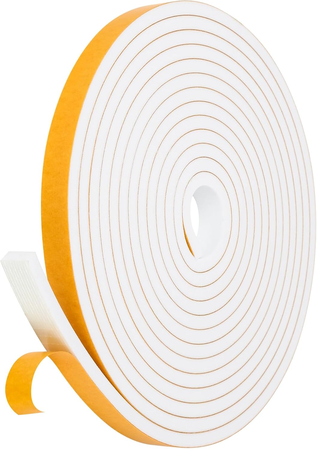 Weather Stripping Door Seal Strip (3/5 Inch X 1/4 Inch X 16Feet), Strong Adhesive, Lightproof, Soundproof, Weatherproof Foam Tape Insulation for Sliding Door, Front Door Frame, Windows- White