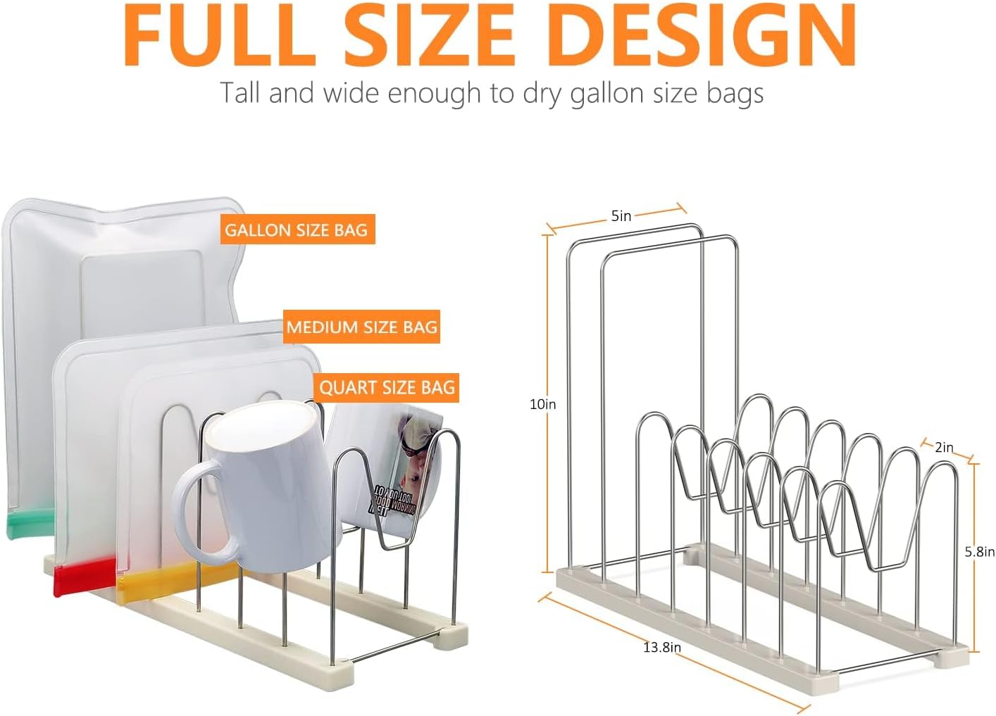 Reusable Bag Drying Rack,Silicone Bag Drying Rack,Plastic Bags Dryer Rack,Dryer Rack for Silicone Storage Bags,Draining Stand Holder for Cups,Bottles,Pan Lid&Cutting Board Organizer