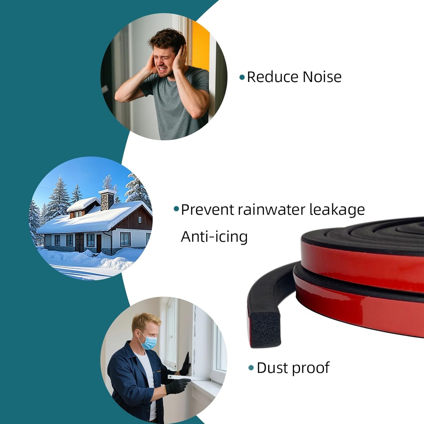 Solid Rectangle Rubber Seal with High Tack Self-Adhesive Tape, EPDM Foam Rubber Weather Stripping for Boat, Auto, RV, Marine, Garage Doors/Window Seal, Black(26Feet)