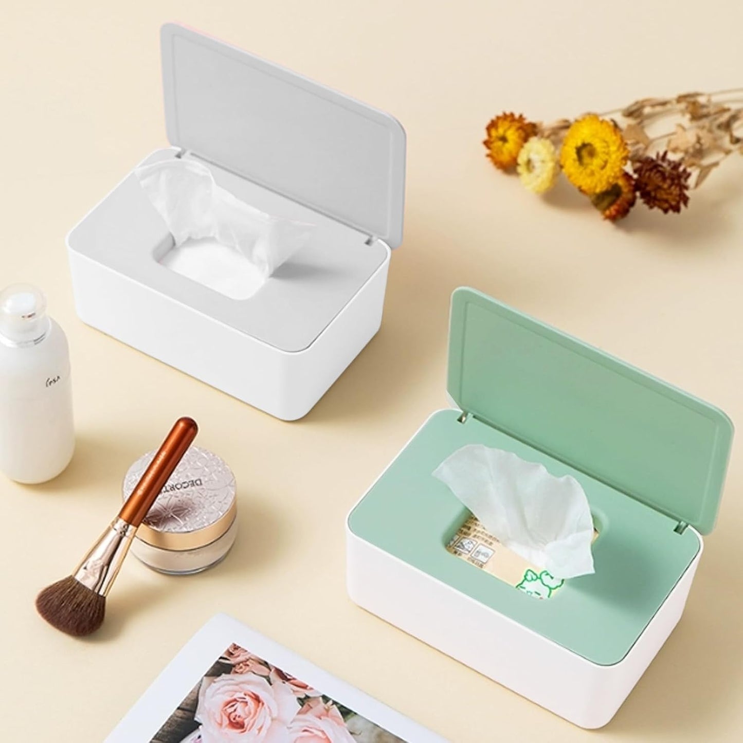 1 Pcs Diaper Wipes Dispenser, Refillable Wipe Container, Wipe Container with Sealing Design Lid, Keep Wipes Fresh,Wet Wipes Cases (Green)