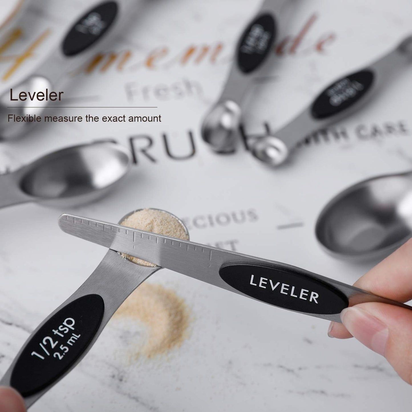 Magnetic Measuring Spoons Set Stainless Steel Dual Sided Stackable Teaspoon Tablespoon for Measuring Dry and Liquid Ingredients