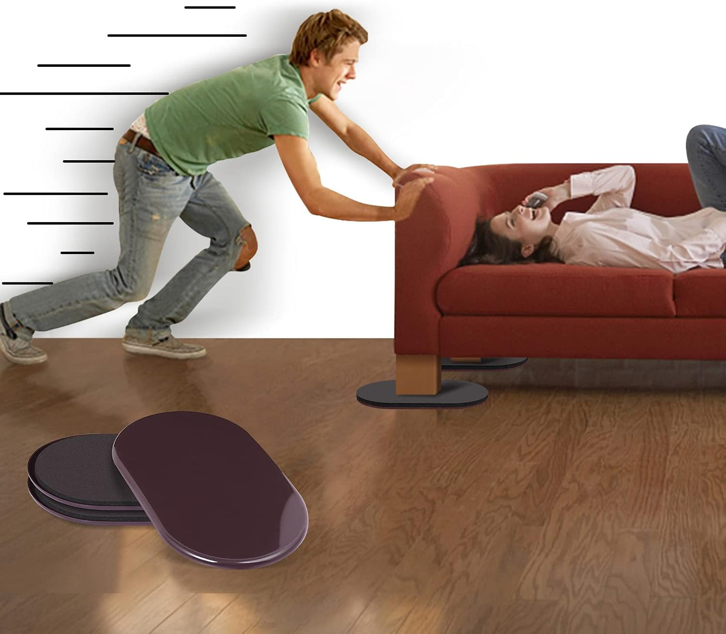 Ezprotekt 8 Pack Reusable Large Furniture Movers Sliders for Carpet and Hardwood Floors, 9-1/2" x 5-3/4" Oval Heavy Duty 4 Pcs Felt Sliders Hard Surfaces - 4 Pcs Furniture Pad for Carpet (Brown)