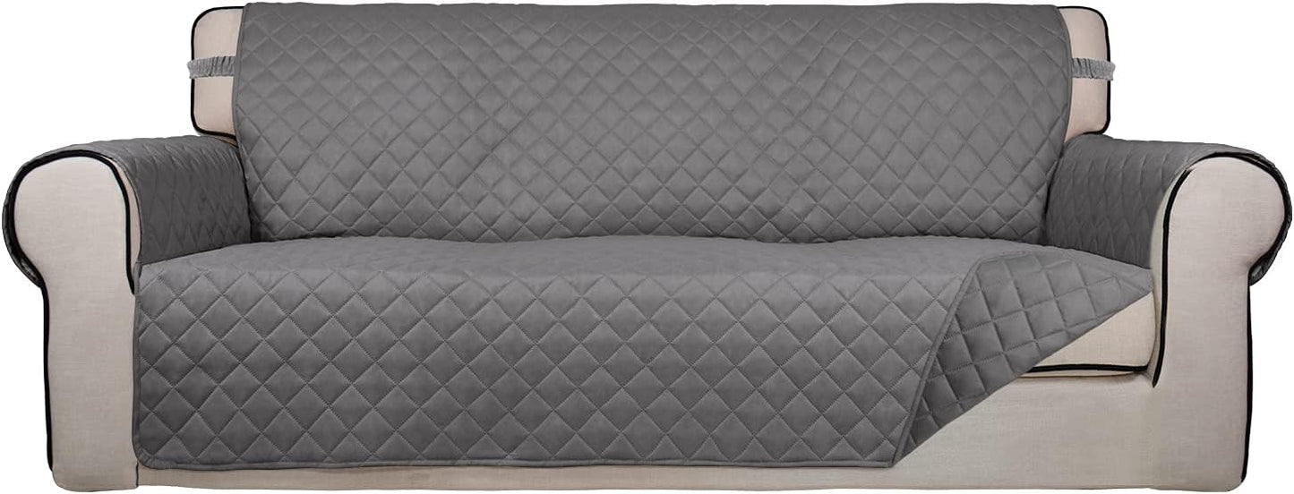 PureFit Reversible Quilted Sofa Cover, Water Resistant Slipcover Furniture Protector, Washable Couch Cover with Non Slip and Elastic Straps for Kids, Dogs, Pets (Sofa, Gray/Gray)