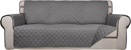 PureFit Reversible Quilted Sofa Cover, Water Resistant Slipcover Furniture Protector, Washable Couch Cover with Non Slip and Elastic Straps for Kids, Pets (Oversized Sofa, Gray/Gray)