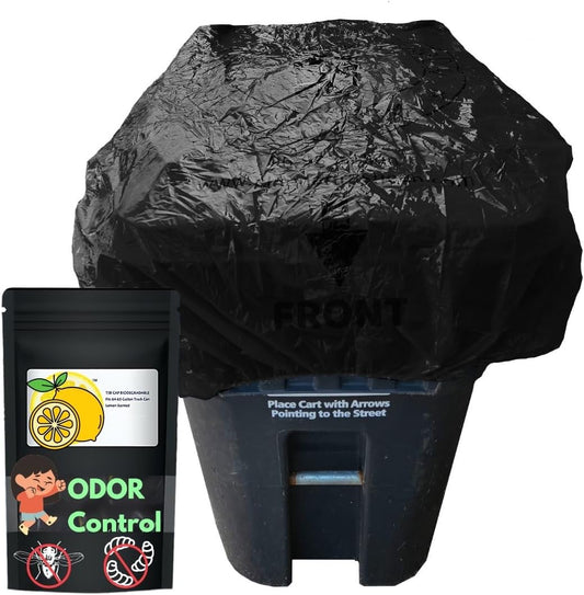 Trash Can Cover Odor Control with Elastic Band Lemon Scented Chemical Free 64 Gallon 2 Pack