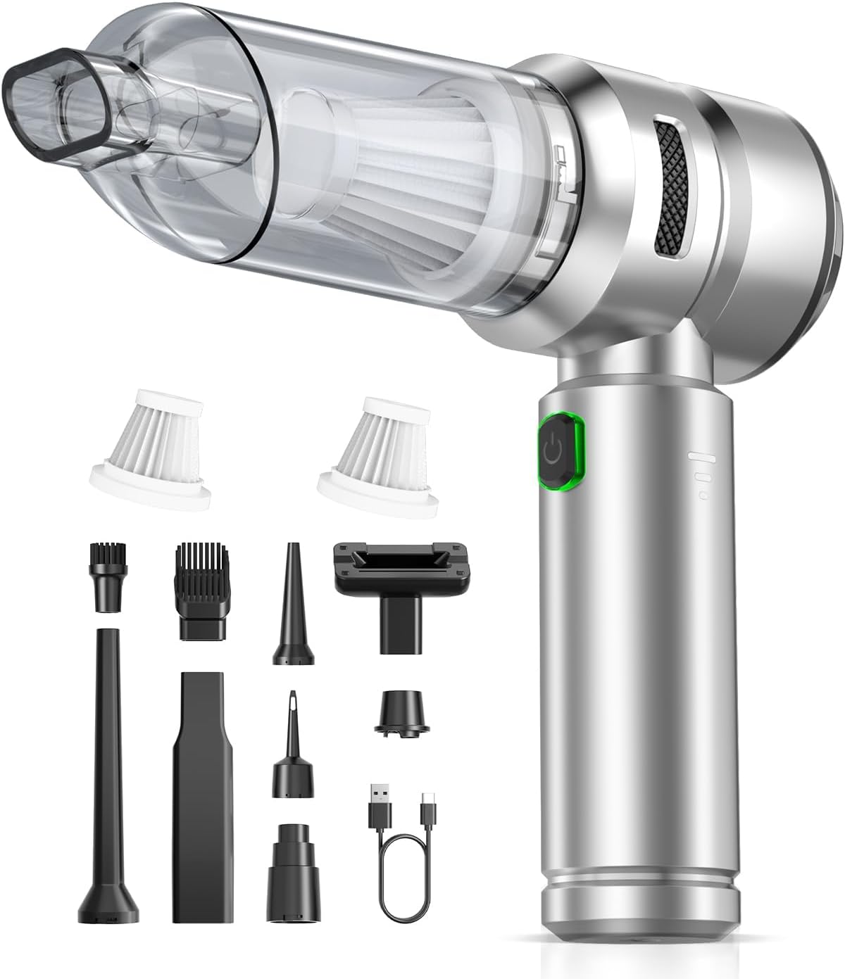 Car Vacuum,3 Suction Modes,Portable Mini Cordless Cleaner with 24000pa Suction Power,Type-C Charge,Handheld Vacuum for Home,Car, Office Desk, Keyboards(Dark Silver)