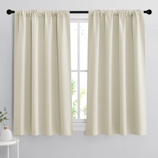 RYB HOME Curtains for Bedroom 63 inches Long, Blackout Thermal Insulating Window Treatment Drapes for Living Room Bathroom Basement Laundry Classroom, W 34 x L 63, Beige, 2 Panels