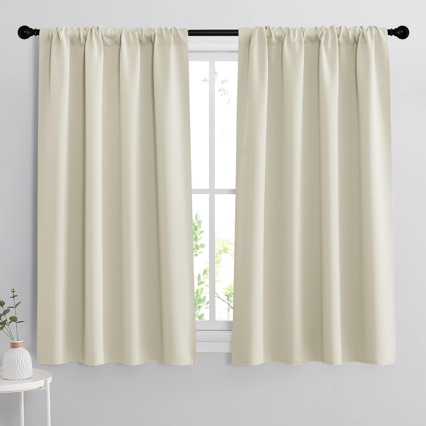 RYB HOME Blackout Curtains for Bedroom - Small Window Treatment Panels Full Privacy Thermal Insultaed Solar Drapes for Bathroom Dining Basement, Wide 42 x Long 45, Beige, 2 Pcs