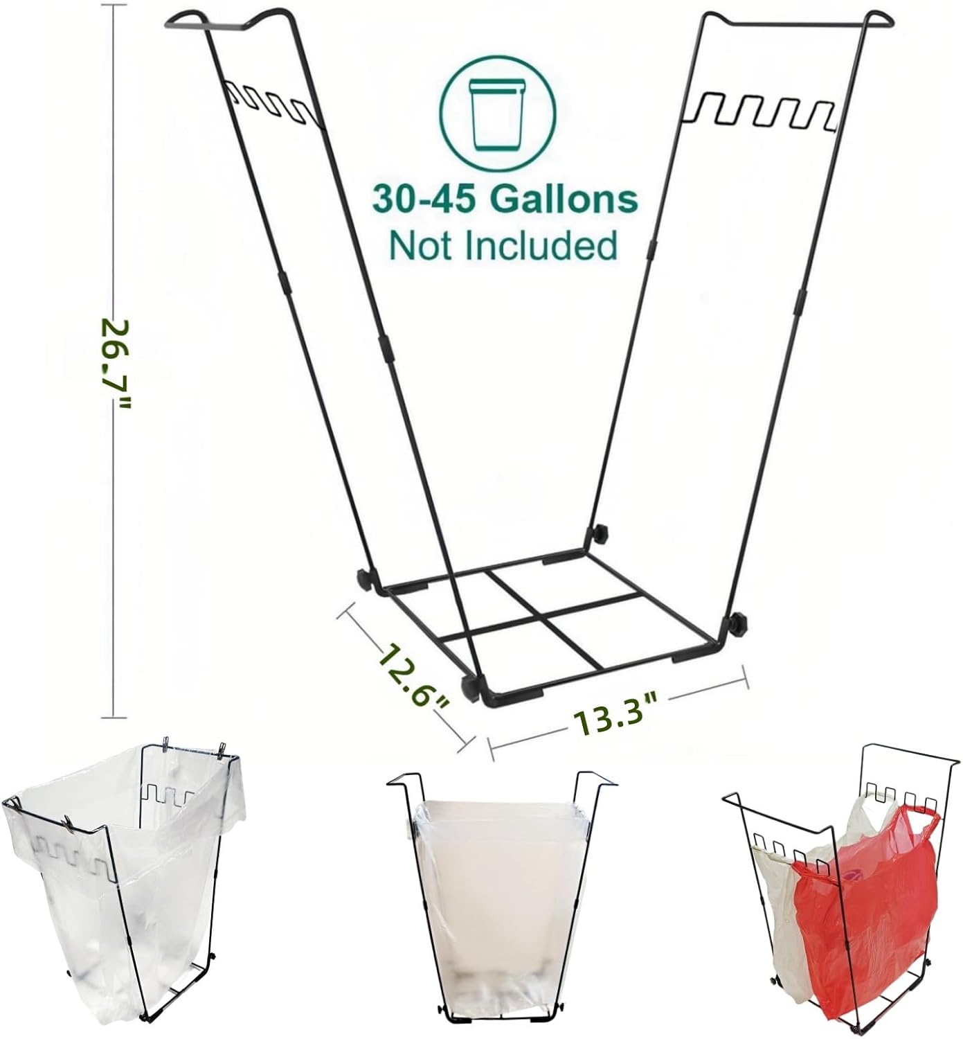 Garden Trash Bag Holder - Outdoor Leaf Bag Support Stand Multi-Use Metal Garbage Bag Holder Frame Holds 30-45 Gallons Bag for Leaves, Camping, Yard Weeding, Lawn Party