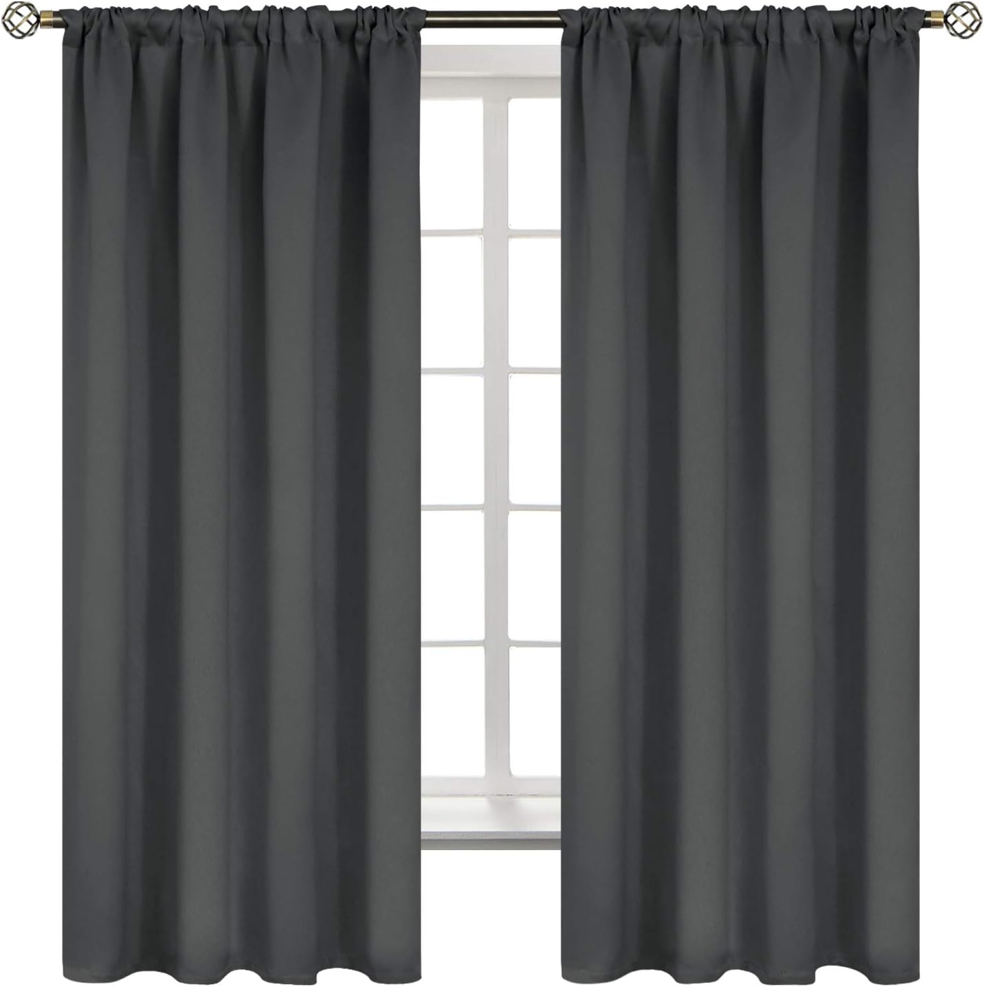 BGment Pocket Bedroom Curtains 63 Inch Long Dark Grey, Room Darkening Thermal Insulated Blackout Drapes for Living Room Privacy Light Blocking Blinds, 52 x 63 Inch, 2 Panels