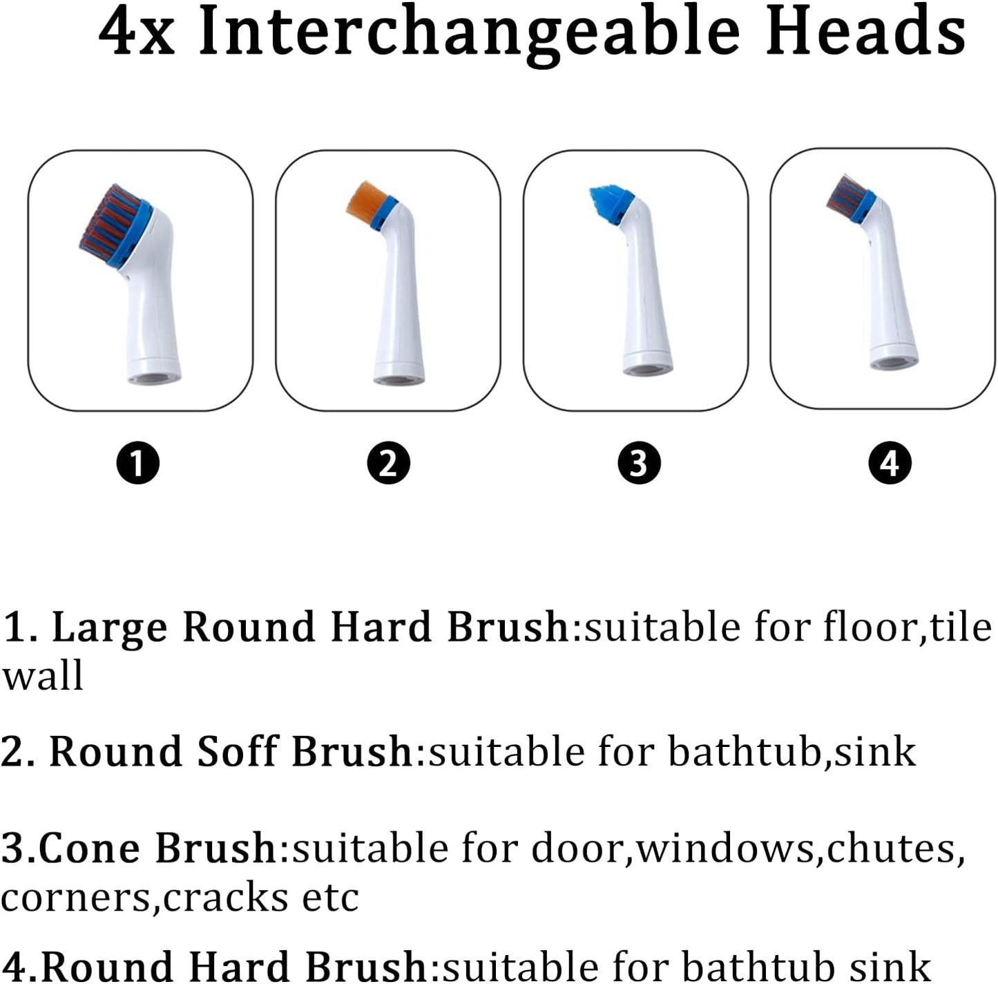 Electric Cleaning Brush with 4 in 1 Multiple Brush Heads,Indoor Household Cordless Motorized Brush for Bathroom Toilet Kitchen Tile Crevice