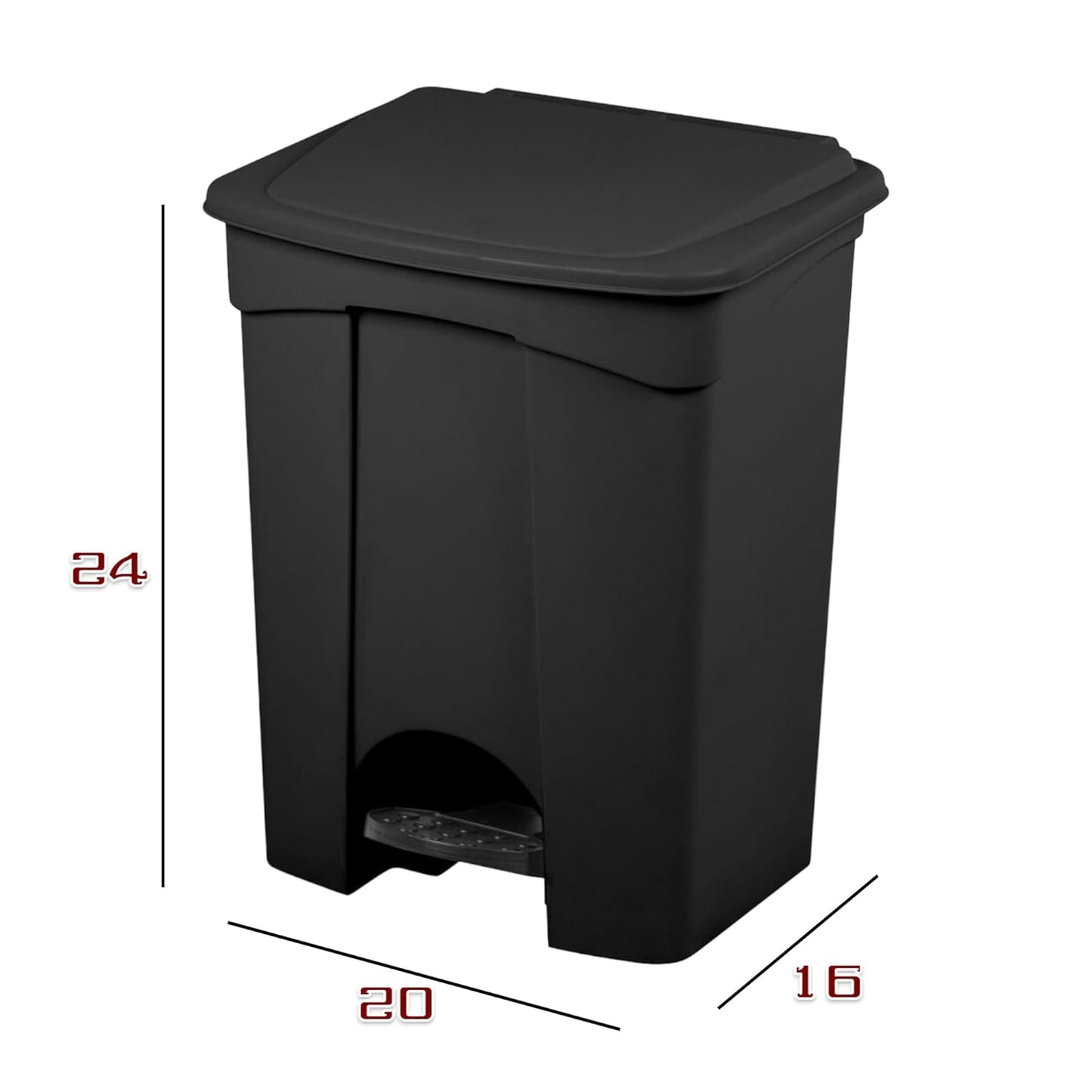 PRO&Family Step-On Trash Can with Lid, Plastic Waste Bin, Foot Pedal Operation (Black, 18 Gallon)