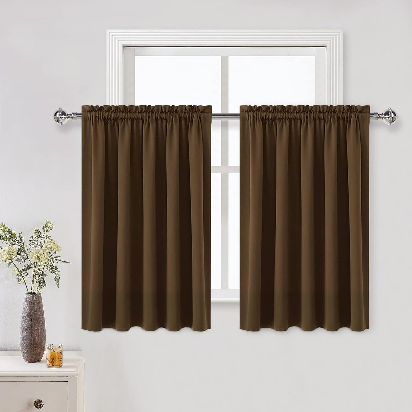 DWCN Short Brown Blackout Curtains for Half Window, Thermal Insulated Energy Saving Room Darkening Curtains for Kitchen/Bedroom (W60 x L36 inch, Set of 2 Panels, Top of Rod Pocket)