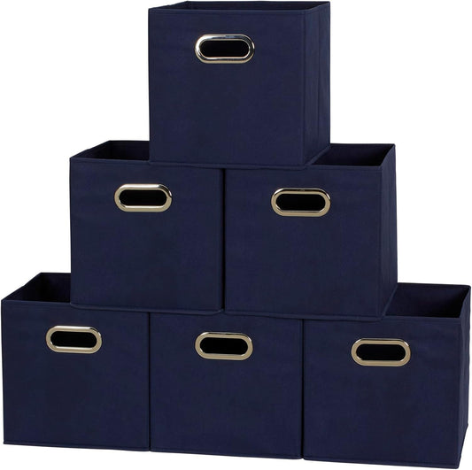 Household Essentials 81-1 Foldable Fabric Storage Bins | Set of 6 Cubby Cubes with Handles | Navy Blue, 6 lbs