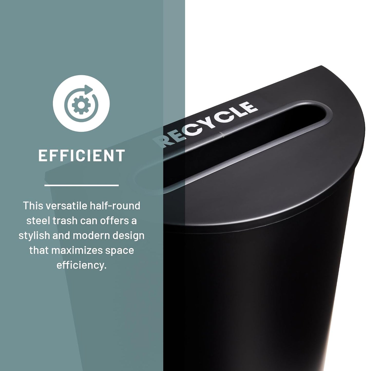 Safco Trash Can, 15 Gallon Garbage Bin with Dual Trash and Recycling Lids, Half Round, Black