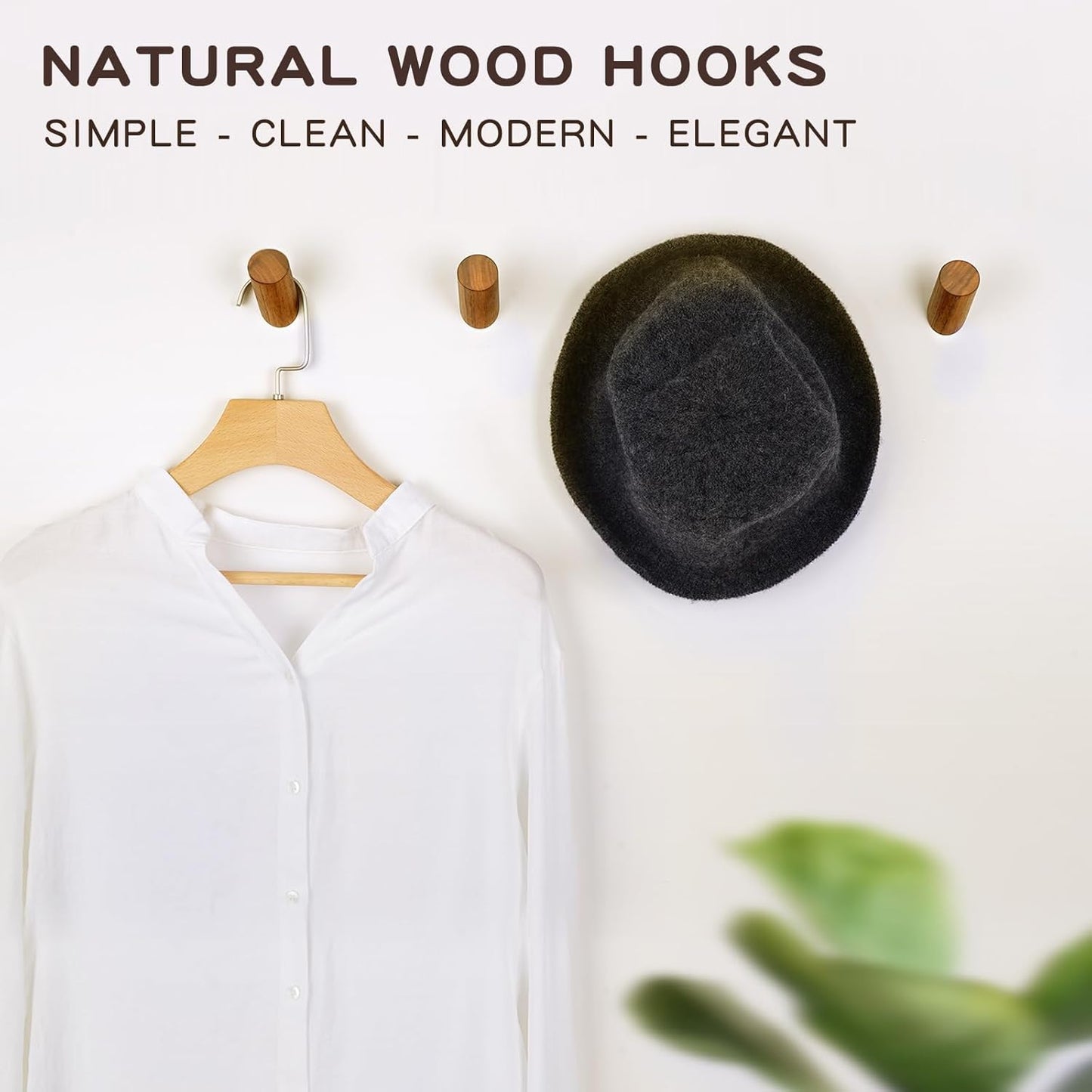 Wood Hooks, 3 Pack Wall Hooks Heavy Duty Rustic Coat Hooks Wall Mounted, Decorative Hooks for Hanging Coats Hats Towels Robes Hat Rack for Wall (Walnut Wood)