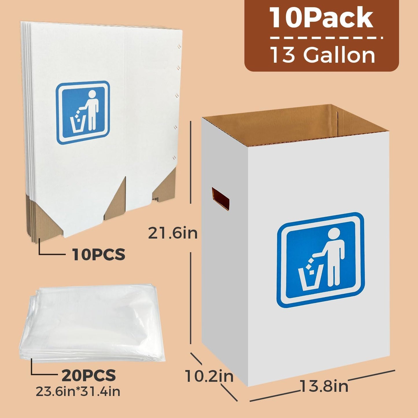 （10 Pack） 13 Gallon Disposable trash cans for parties,Reusable Pop up garbage can,In-Home Recycling Bins（Comes with 20 disposable trash bags）