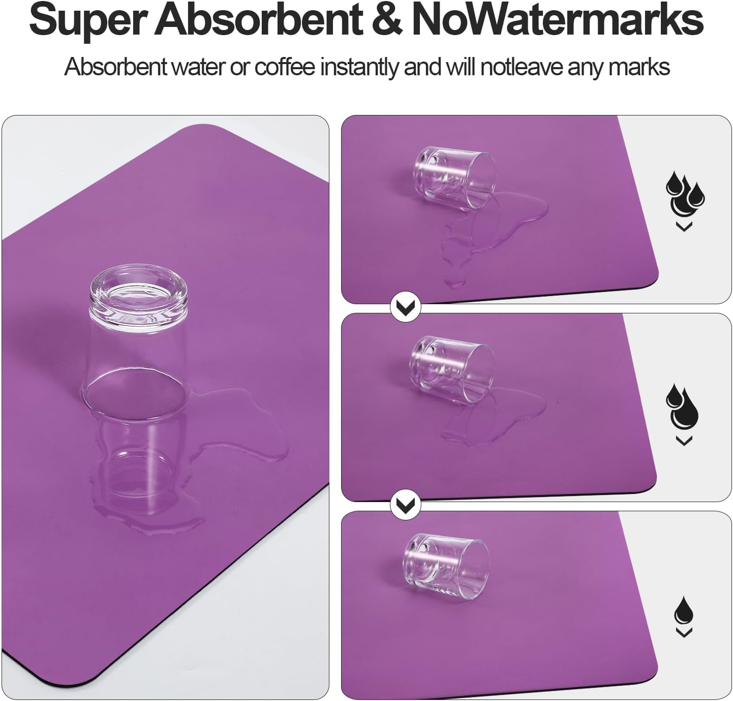 Dish Drying Mat for Kitchen Counter | Coffee Bar Mat for Countertops | Heat Resistant Drainer Mat with Non-slip Rubber Backed | Hide Stain Kitchen Absorbent Draining Mat | Purple 16"x24"