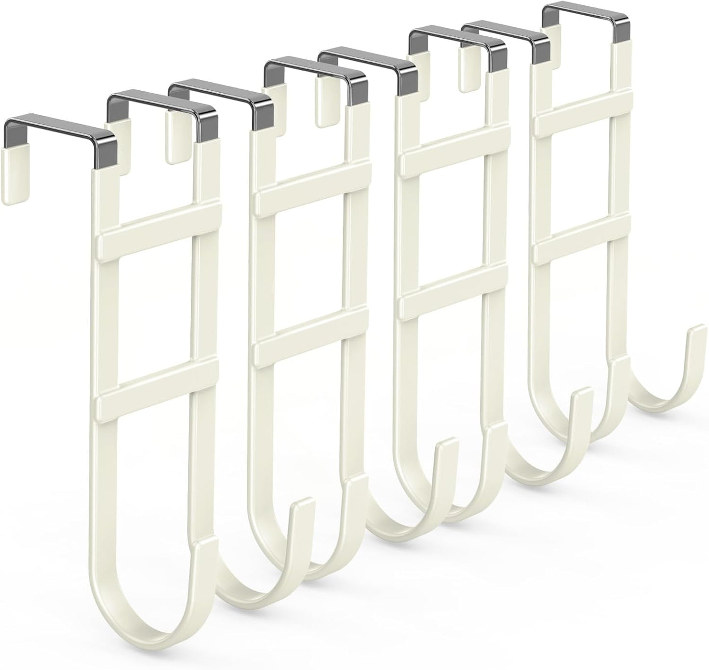 FYY Over The Door Hooks - 4 Pack Heavy Duty Dual-Hook Organizer Hanger with Non-Slip Rubber for Towels, Clothes, Hats & Bags Use in Bathroom, Bedroom, Kitchen - Fits Interior Doors Up to 1.6" Beige