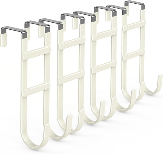 FYY Over The Door Hooks - 4 Pack Heavy Duty Dual-Hook Organizer Hanger with Non-Slip Rubber for Towels, Clothes, Hats & Bags Use in Bathroom, Bedroom, Kitchen - Fits Interior Doors Up to 1.6" Beige