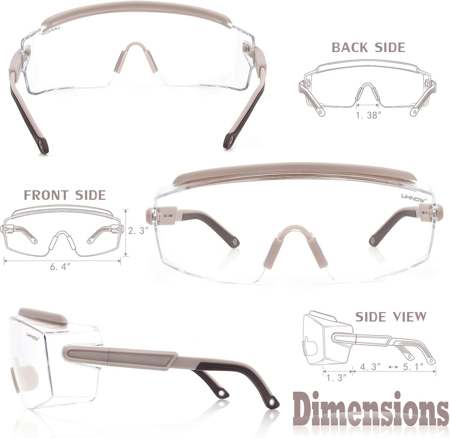 UKNOW Safety Goggles Over Glasses, Safety Glasses Anti Fog Wraparound Eye Protection, Protective Eyewear ANSI Z87.1