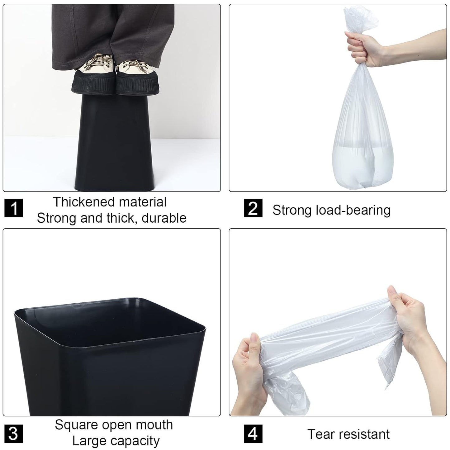 Eccliy 6 Pack Plastic Trash Can with 3 Rolls of Trash Bags Small Wastebasket Garbage Bin Container for Bathroom, Bedroom, Home Office, Living Room, Kitchen (Black)