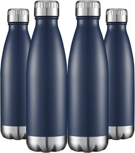 HASLE OUTFITTERS 17oz Stainless Steel Water Bottles Bulk, Vacuum Insulated Water Bottles Double Walled Powder Coated Reusable Metal Sports Water Bottles Keep Drinks Hot and Cold, Navy, 4Packs
