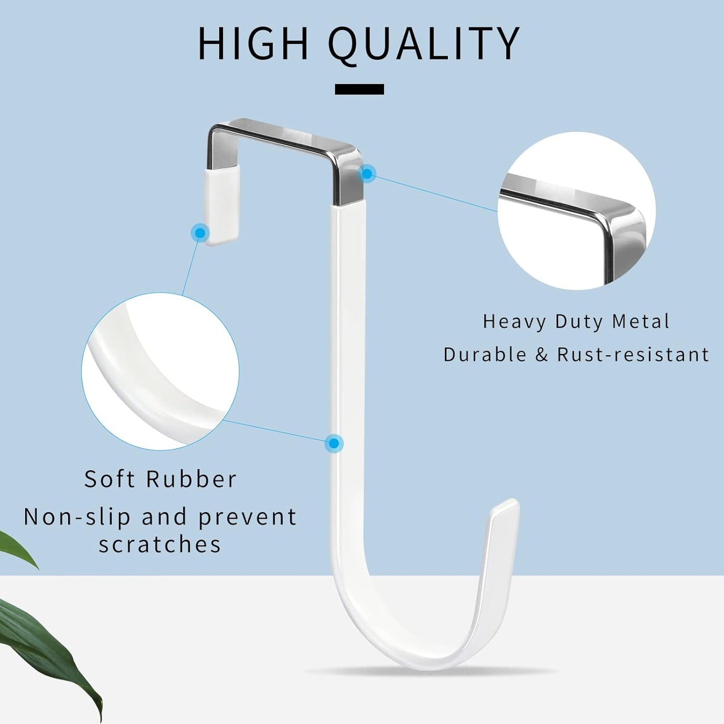 FYY Over the Door Hooks, 8 Pack Door Hangers Hooks with Rubber Prevent Scratches Heavy Duty Organizer Hooks for Living Room, Bathroom, Bedroom, Kitchen Hanging Clothes, Towels, Hats, Coats, Bags White