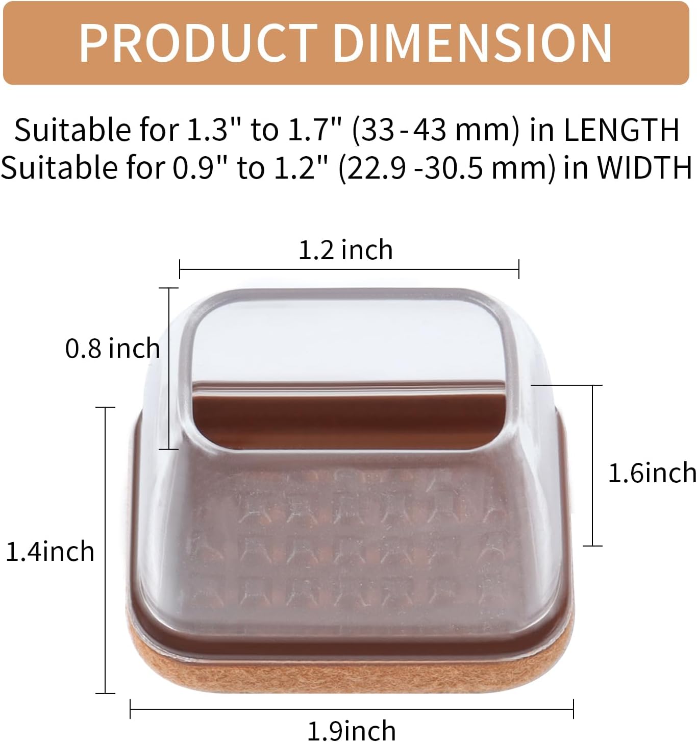 Ezprotekt 16 Pcs Rectangle Clear Silicone Chair Leg Floor Protectors with Felt, Rectangle Felt Furniture Leg Caps, Table Leg Covers Cups, Anti- Scratches and No Noise (Fit L :1.3-1.7", W: 0.9-1.2")