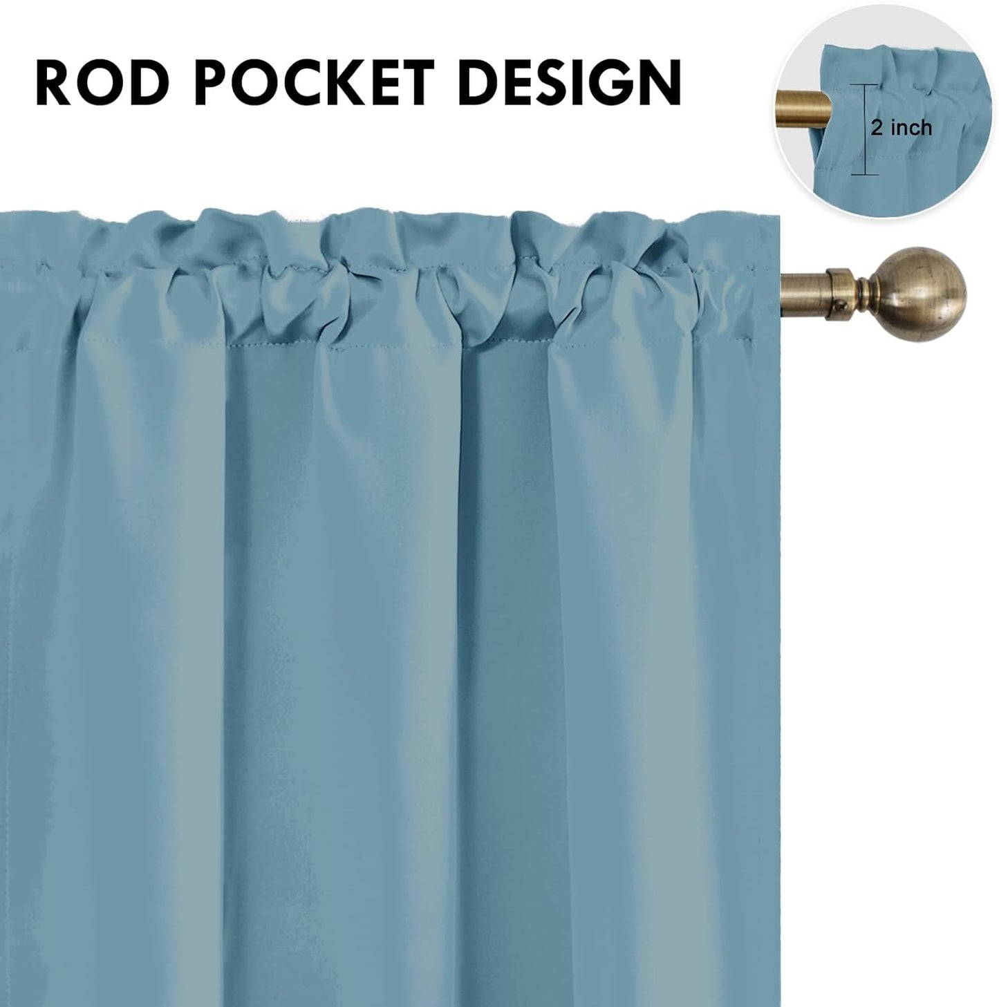 DWCN Blackout Curtains for Living Room Thermal Insulated, Energy Saving & Noise Reducing Bedroom Curtains, Stone Blue, W 42x L 36 Inch, Set of 2 Rod Pocket Curtain Panels