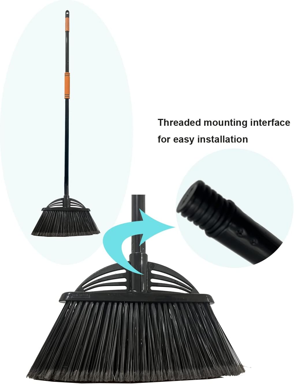 Four-Section Rod Long-Handled Broom,Heavy-Duty Broom, Angle Broom for Outdoor/Indoor（Black+Yellow）