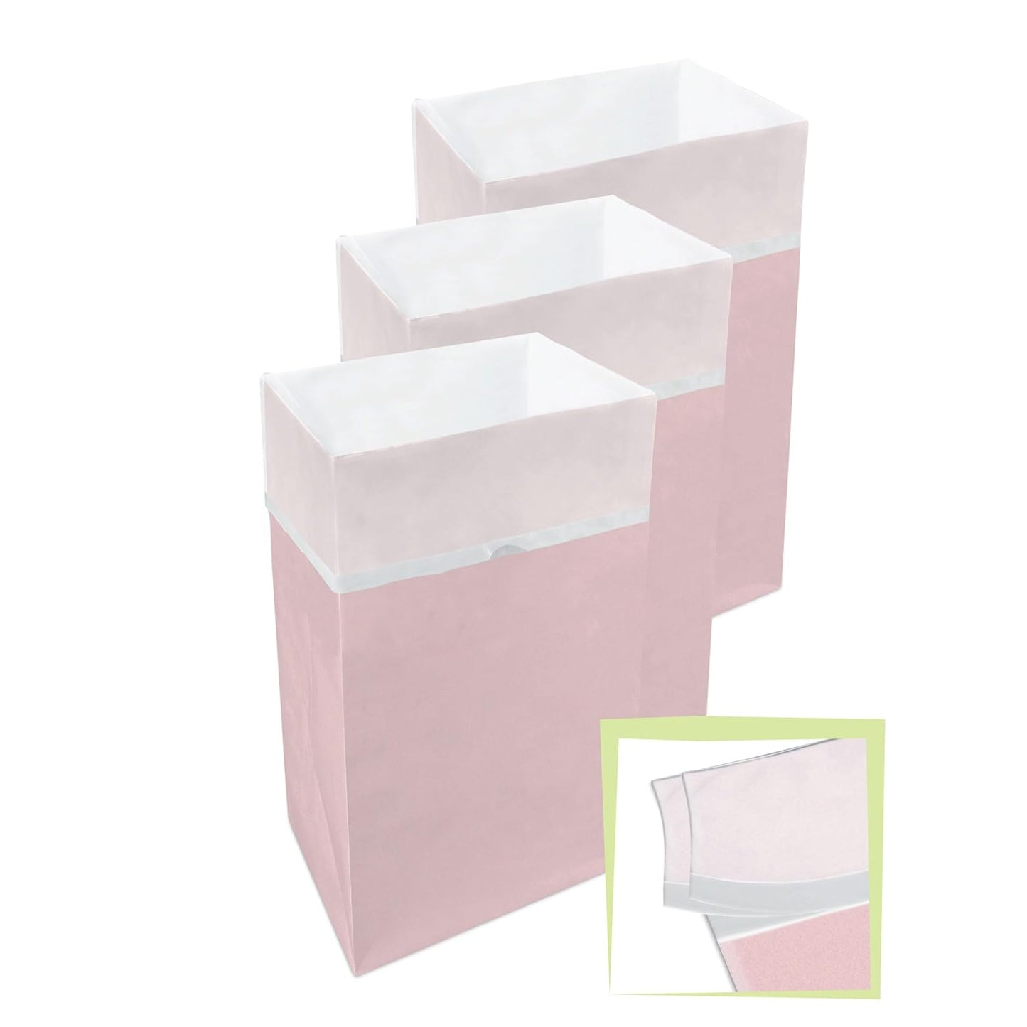 30 Gallon Disposable Pop-Up Trash Cans (3-Pack, Multi-Liner) with Fitted Bags – Foldable Garbage & Recycling Bins for Parties, Events & Kitchen (Pink 30" H x 14" W x 17" D)