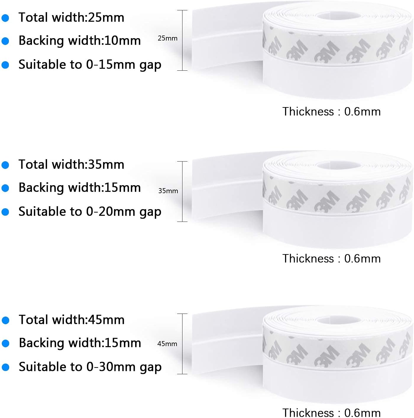 TAROSE Weather Stripping, Silicone Door Seal Strip Door, Window, Transparent 16 Feet Long, White (Width 25mm)