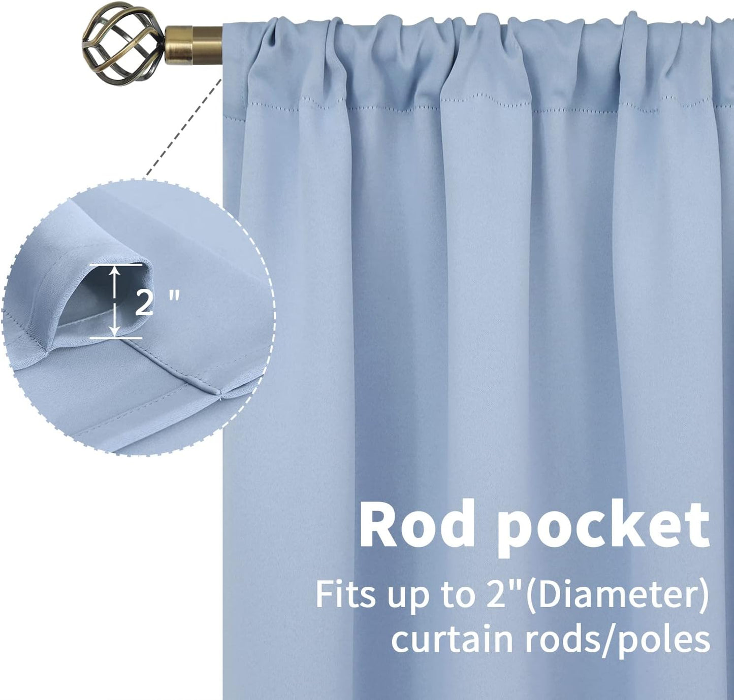 BGment Light Blue Blackout Curtains 36 Inch Length for Kitchen Cafe Window - Short Thermal Insulated Drapes Privacy Protection for Nursery Kids Bedroom Bathroom, 42 x 36 Inch, 2 Panels