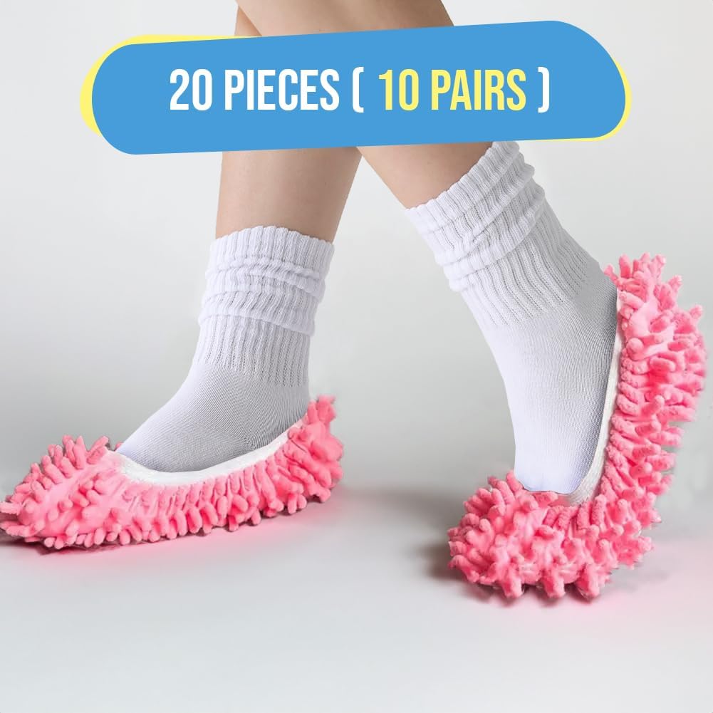 Winterlace Mop Slippers 20 Pcs (10 Pairs) Microfiber Chenille House Floor Dusting Cleaning Socks Shoe Cover Bulk Pack