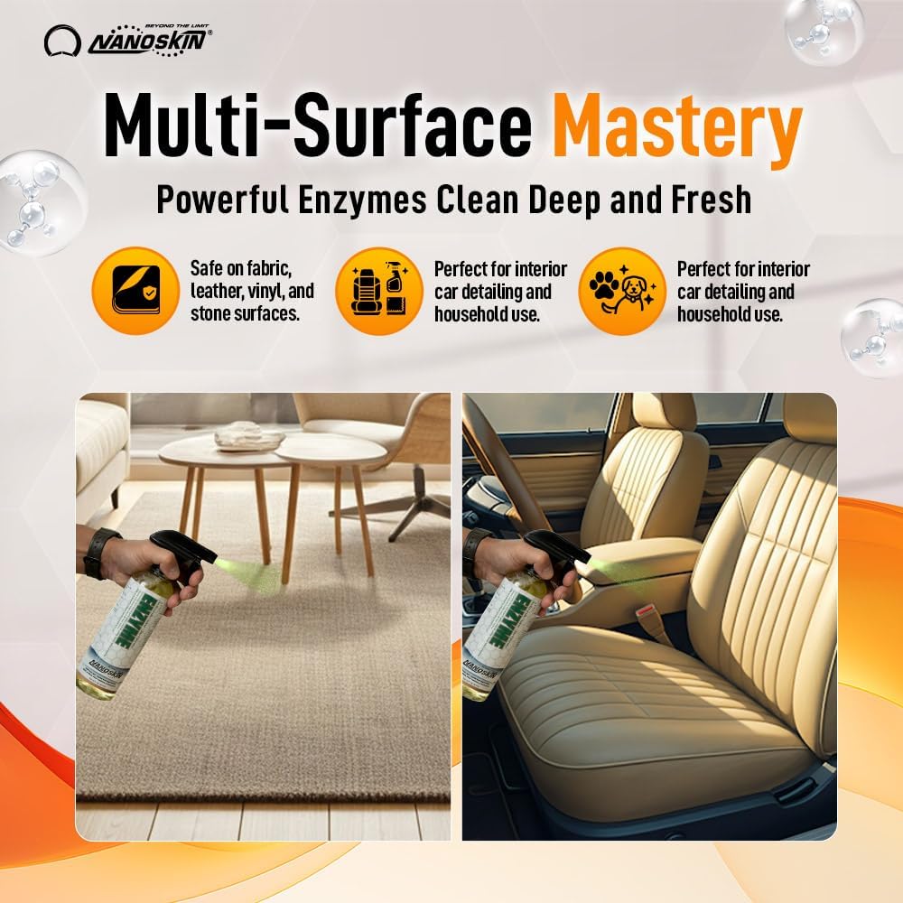 Nanoskin ENZYME Multi-Purpose Cleaner & Odor Eliminator 16 Oz. - Removes Complex Organic Stains, Dirt, Grease, and Grime from Multi Surfaces | For Automotive, Floor, Kitchen, Bathroom, Plumbing