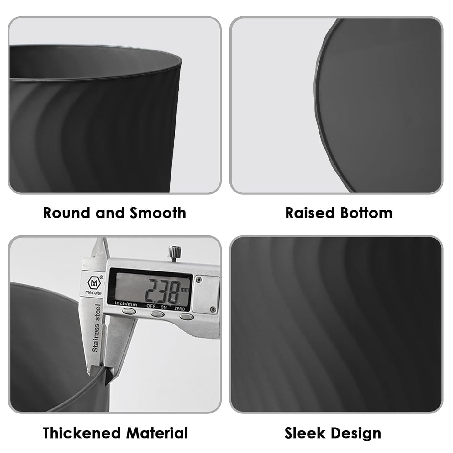 YGJT Small Trash Can, 3 Pack 1.8 Gallons Bathroom Trash Can, Slim Waste Basket, Round Garbage Can, Plastic Trash Bin for Kitchen, Dorm, Bedroom, Office, Living Room, Study, Compact Spaces(Black)