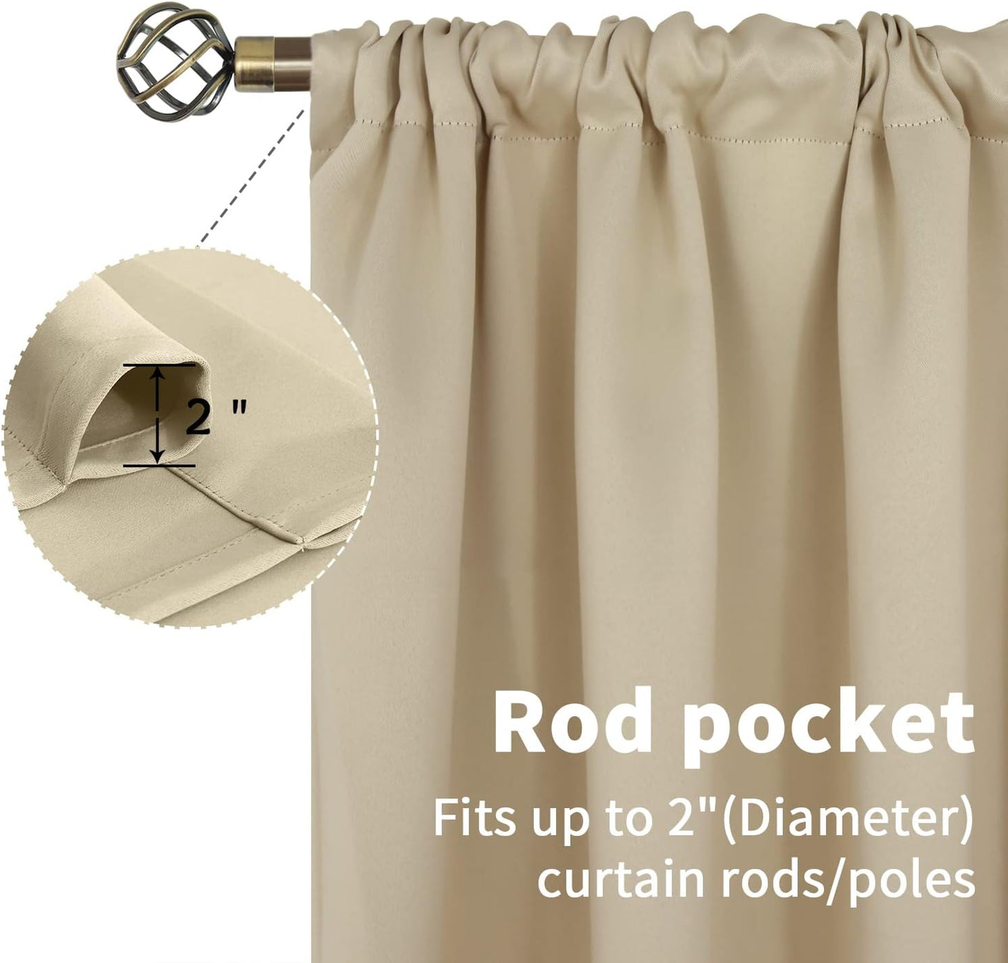 BGment Beige Curtains Kitchen Window Over Sink 36 Inches Length - Short Drapes with Rod Pocket Thermal Insulated Privacy for Cafe Bathroom Small Window, 2 Panels