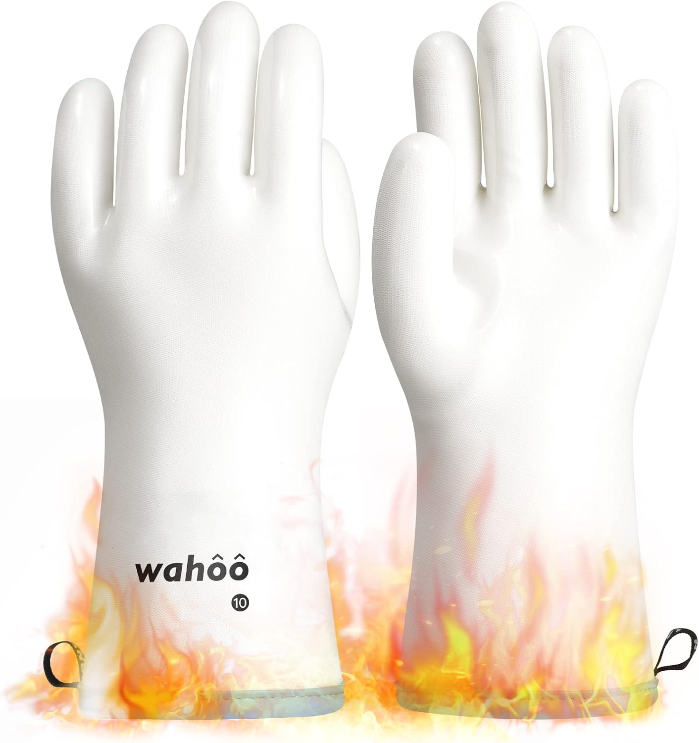 LANON Protection Wahoo Liquid Silicone Smoker Oven Gloves, Food-Contact Grade, Heat Resistant Gloves for Cooking, Grilling, Baking, White, XL/10