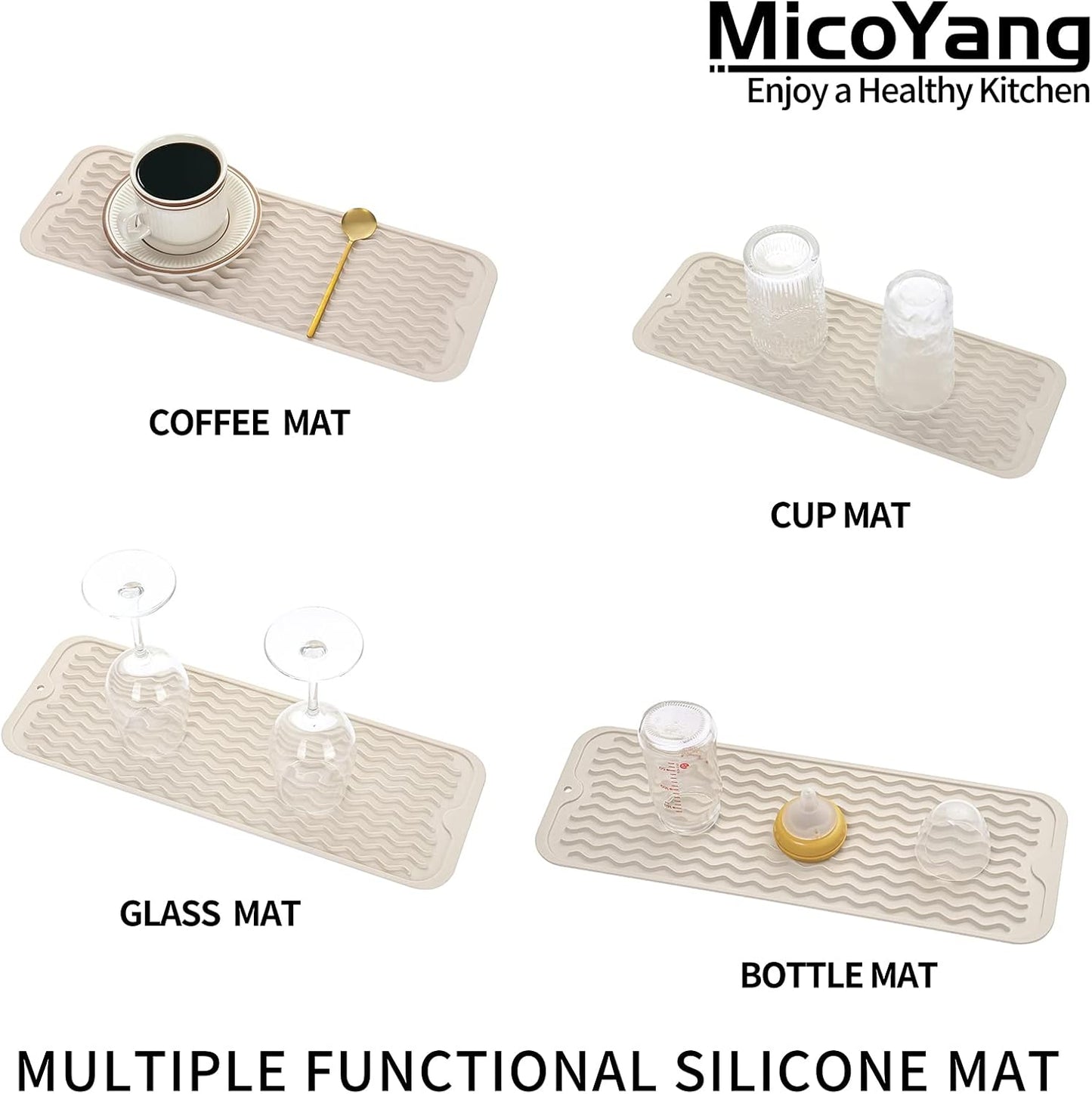 Silicone Dish Drying Mat for Multiple Usage,Easy clean,Eco-friendly,Heat-resistant Silicone Mat for Kitchen Counter,Sink,Bar,Bottle,or Cup Tapioca M 17 inches x 6 inches