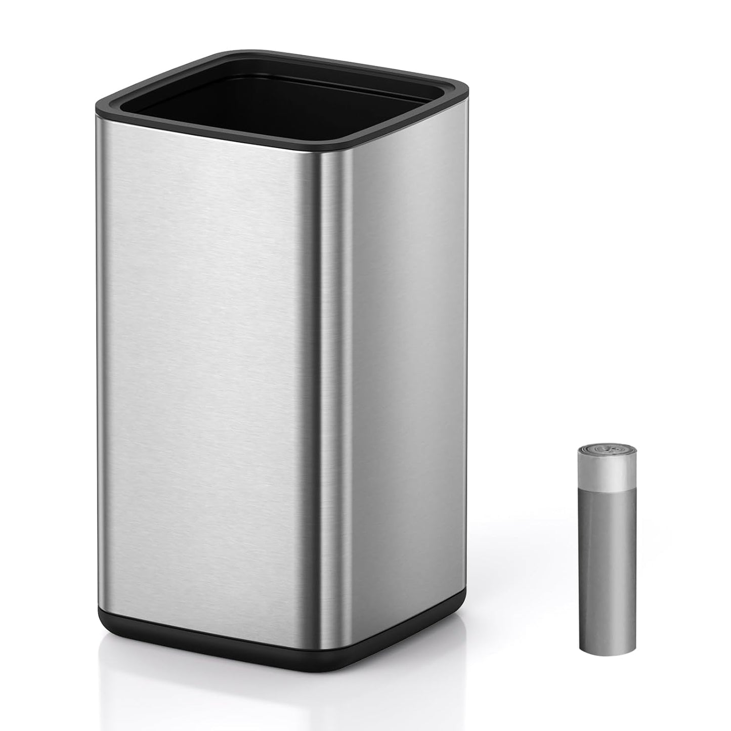 Mbillion 2.4 Gal (9L) Stainless Steel Open - Top Trash Can with Removable Inner Bucket - Sleek Metal Small Waste Basket for Bathroom Office, Brushed Steel