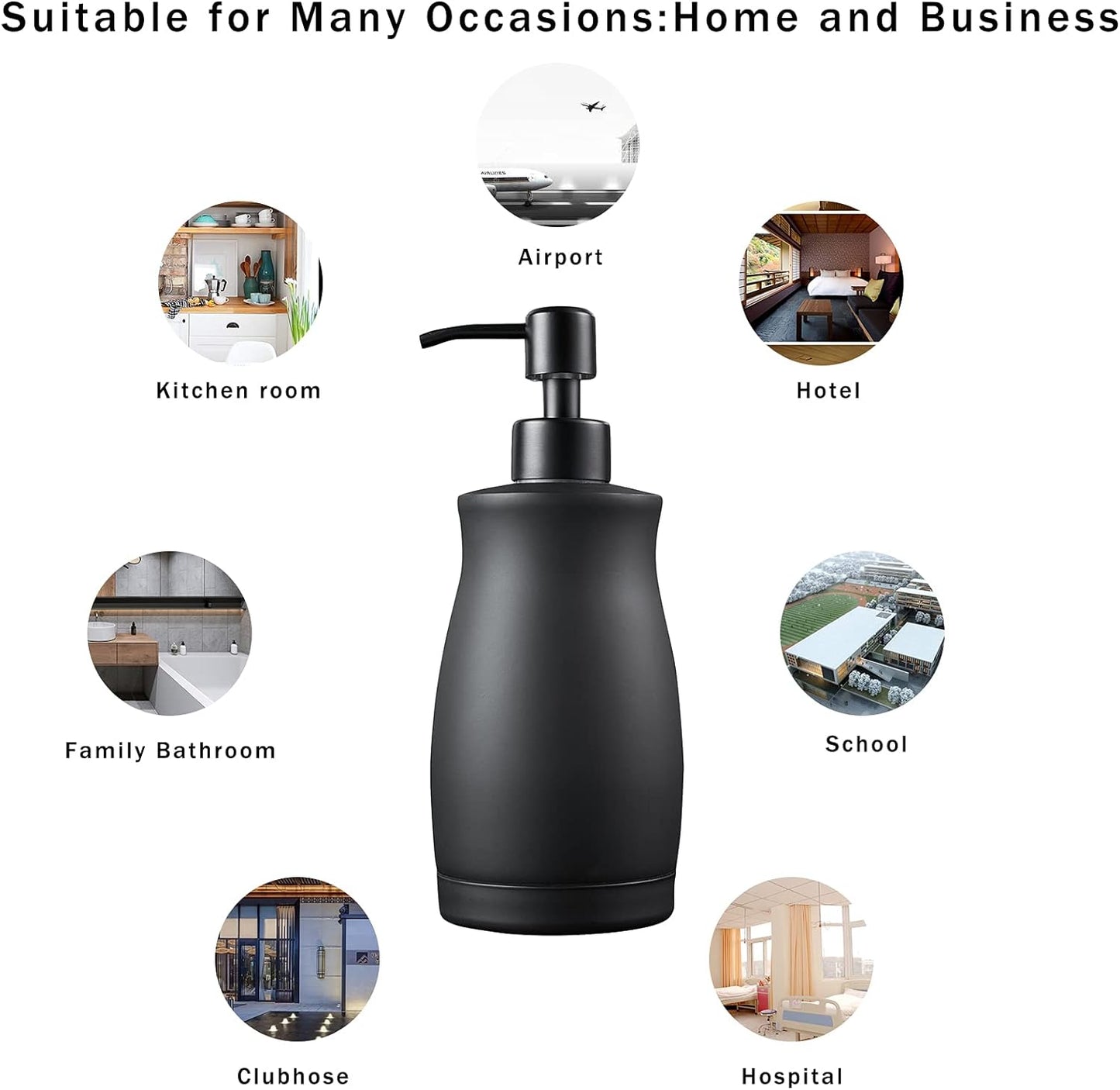 304 Stainless Steel Countertop Black Soap Dispenser Rust Resistant Leak-Proof Liquid Hand Sanitizer Pump with Hopper，for Kitchen Sink, Countertop, Bathroom (13.5oz/400ml)