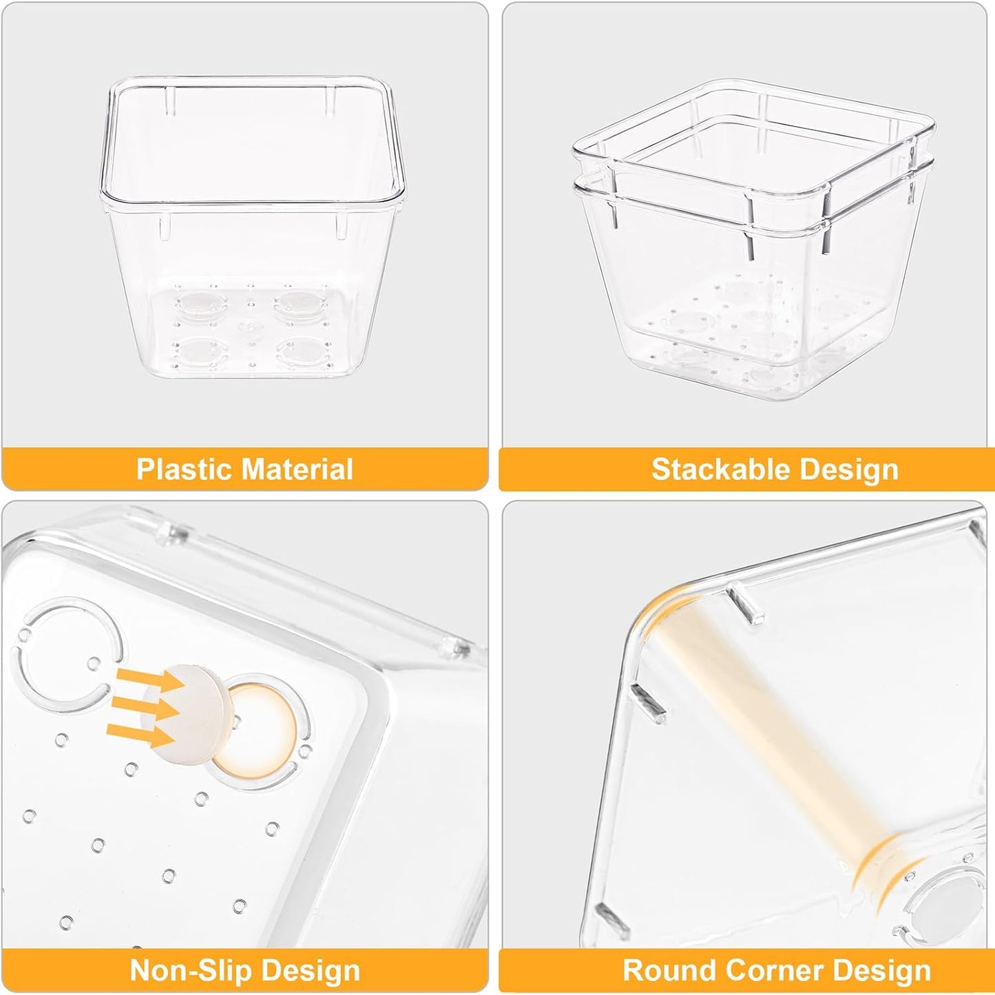 SMARTAKE 13-Piece Drawer Organizers with Non-Slip Silicone Pads, 5-Size Desk Bathroom Drawer Organizer Trays Storage Tray for Makeup, Jewelries, Utensils in Bedroom Dresser, Office and Kitchen, Clear