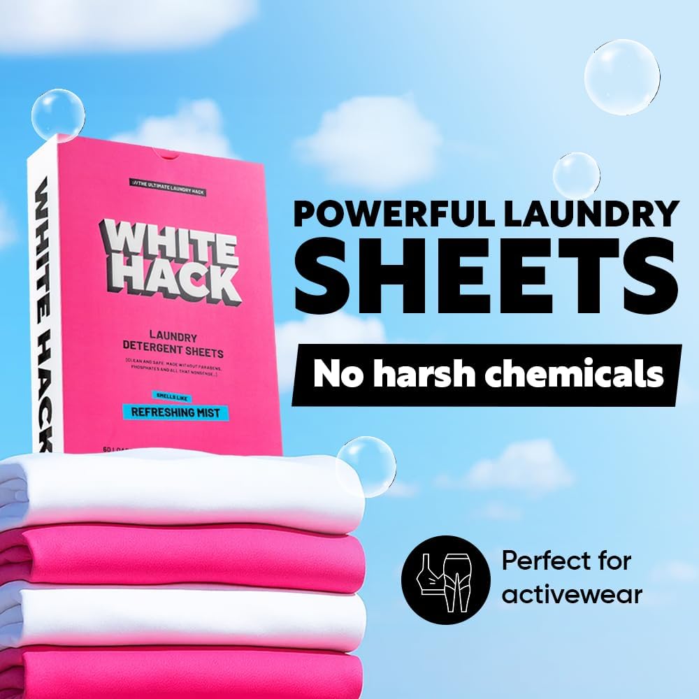 Laundry Detergent Sheets | Clothes Detergent Laundry Soap Sheets for Travel - Mess-Free, Ultra Concentrated, Recyclable Packaging, Stain Fighting - Refreshing Mist Scent, 60 Count
